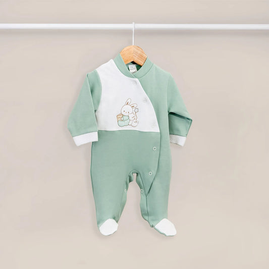 Babygrow de algodão com motivo coelhinho e ursinho com livro verde