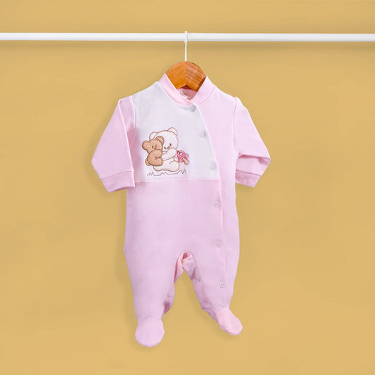 Babygrow de algodão com motivo ursinho às cavalitas rosa