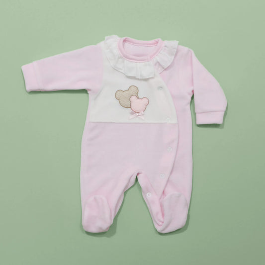 Babygrow com motivo ursinhos tricot e lacinho rosa