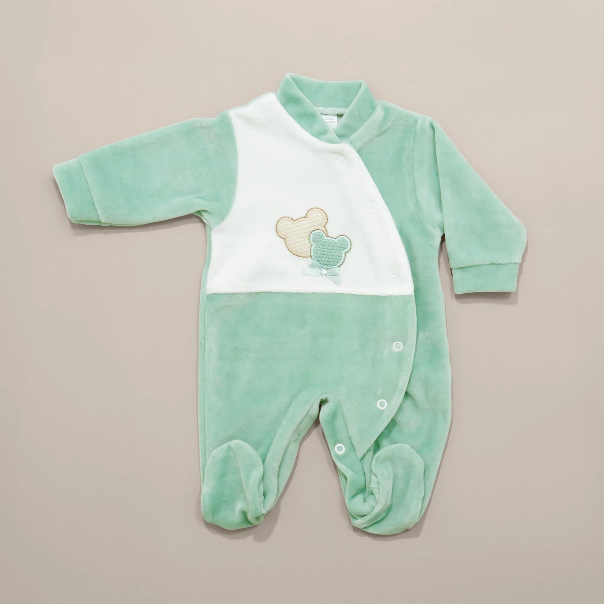 Babygrow com motivo ursinhos tricot e lacinho verde