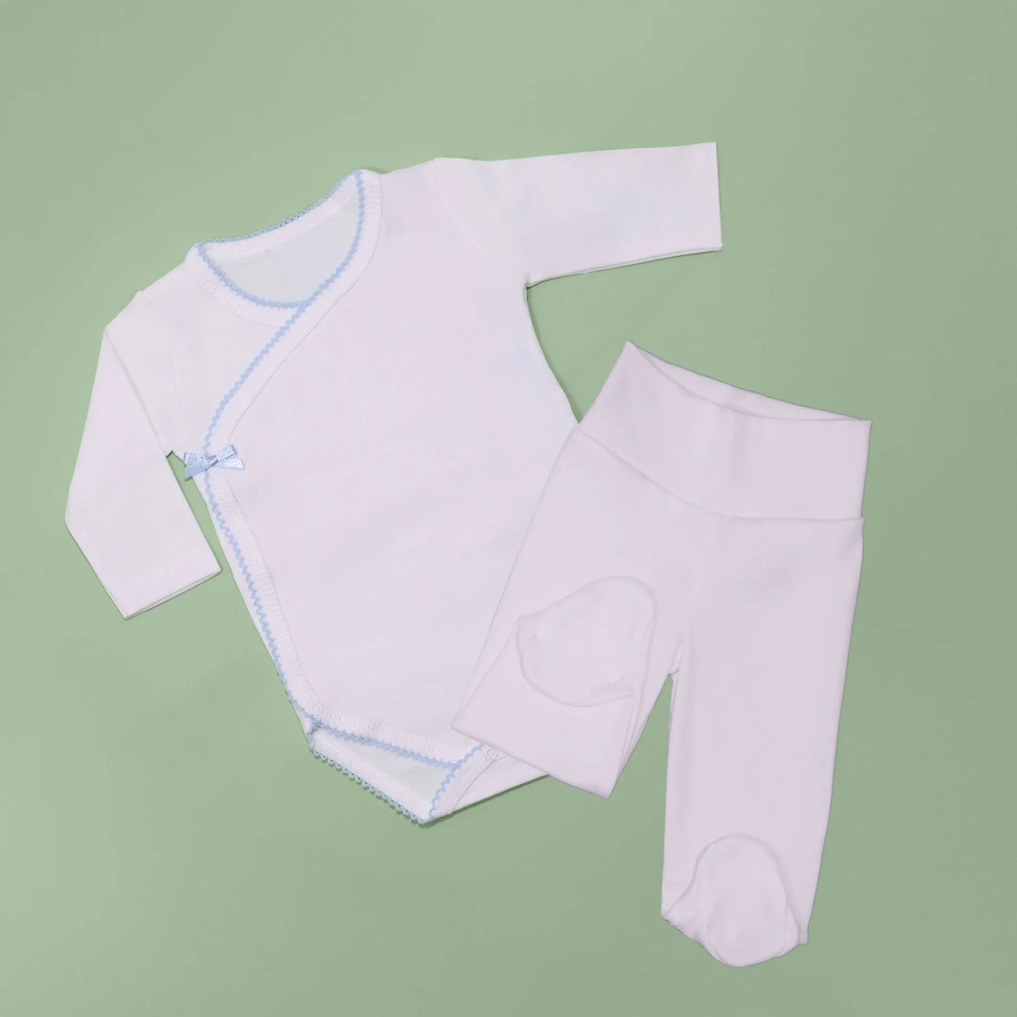 Body de trespasse com collant cardado com bordado em redor azul