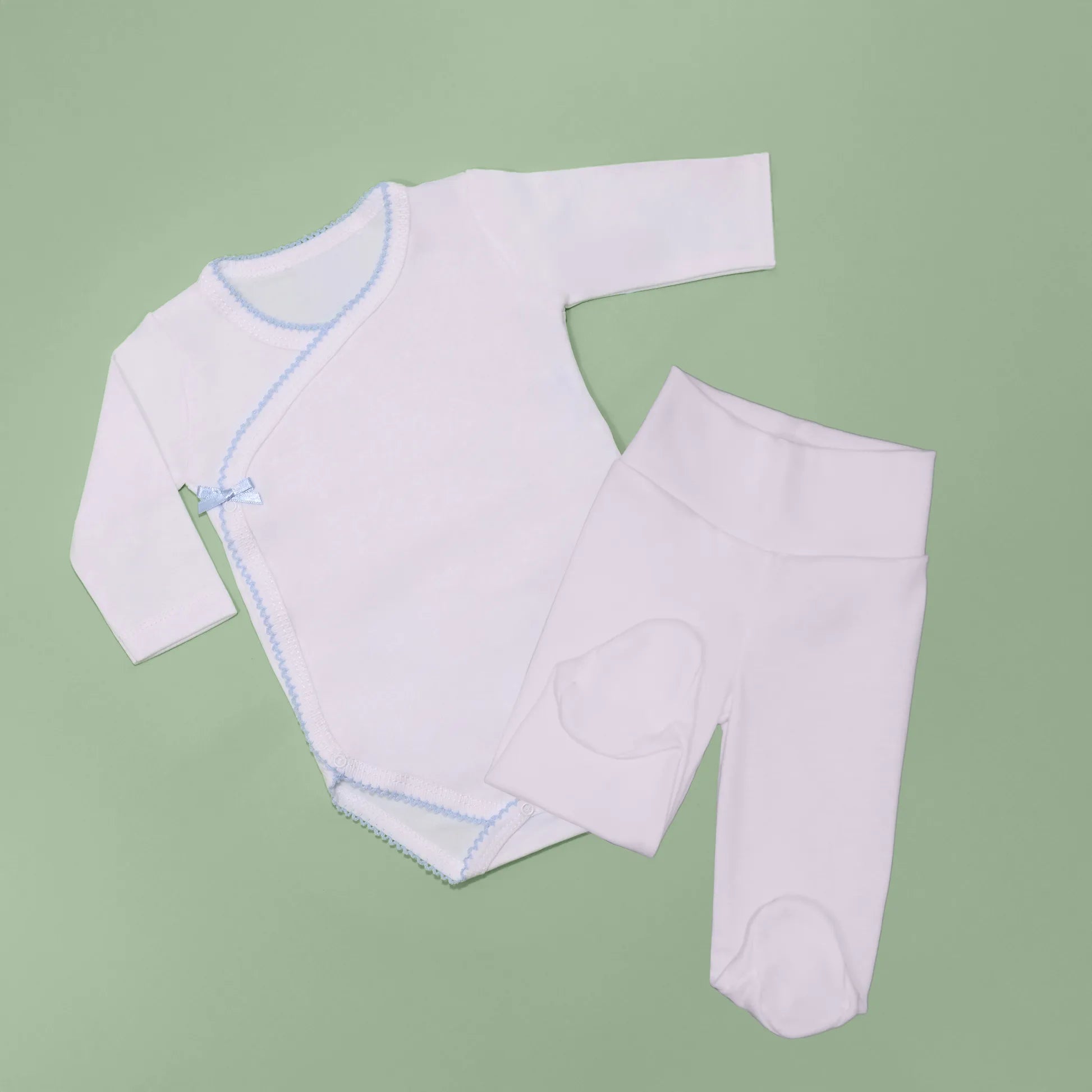 Body de trespasse com collant cardado com bordado em redor azul