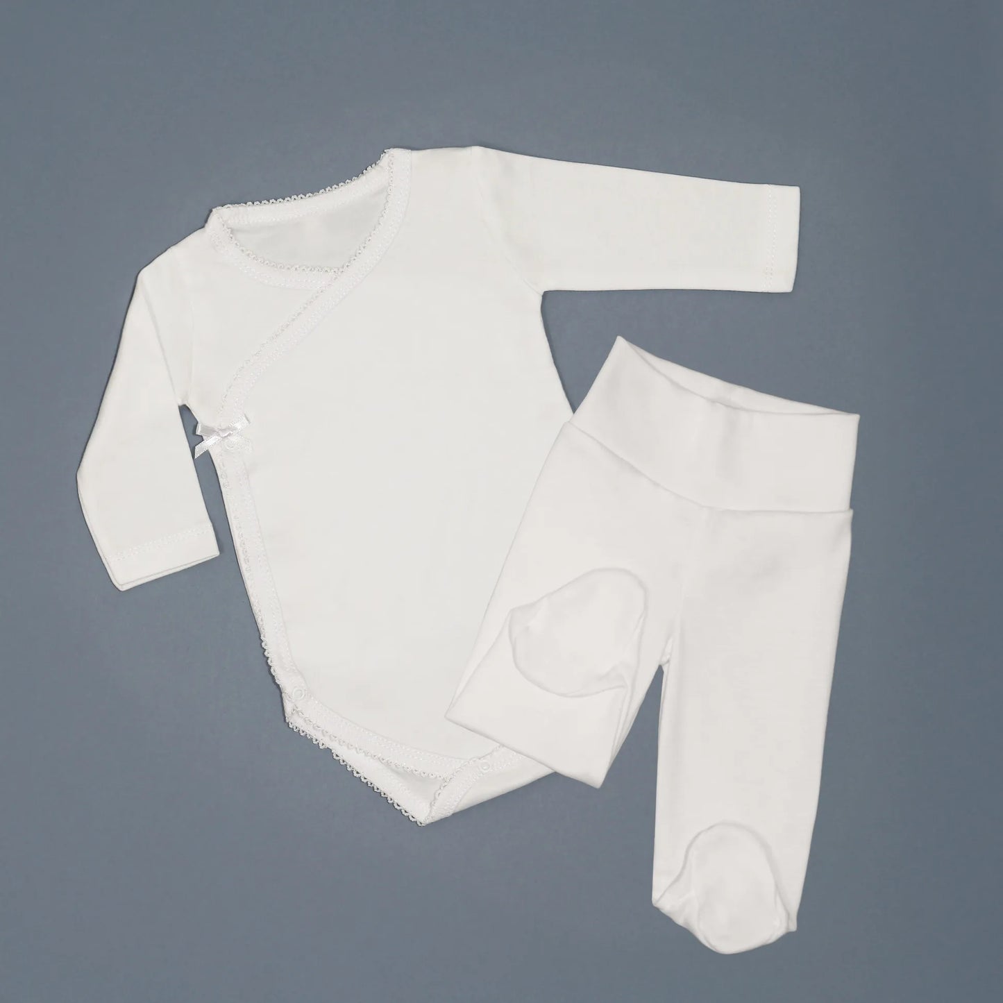 Body de trespasse com collant cardado com bordado em redor branco