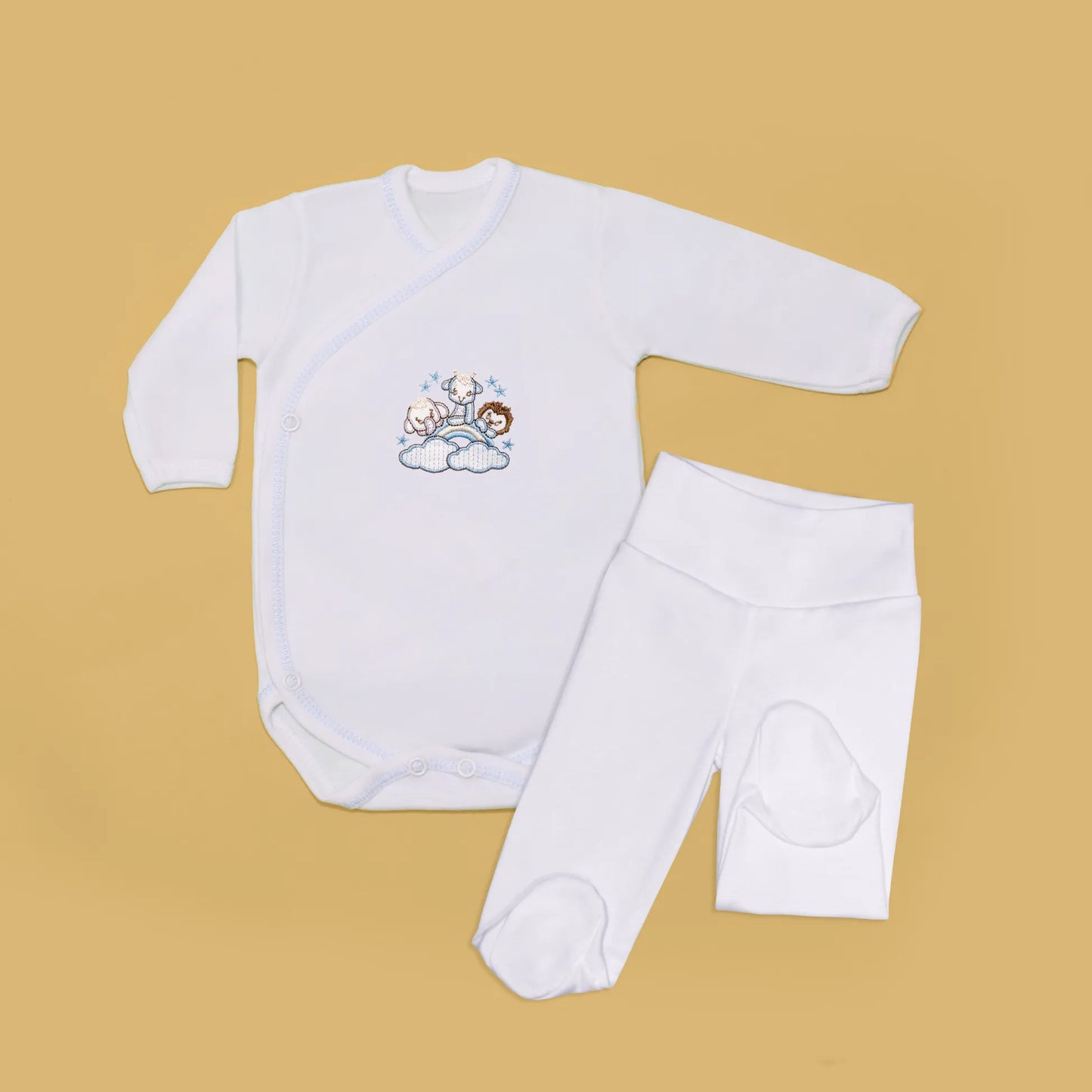 Body de trespasse com collant com motivo animais no arco-íris azul