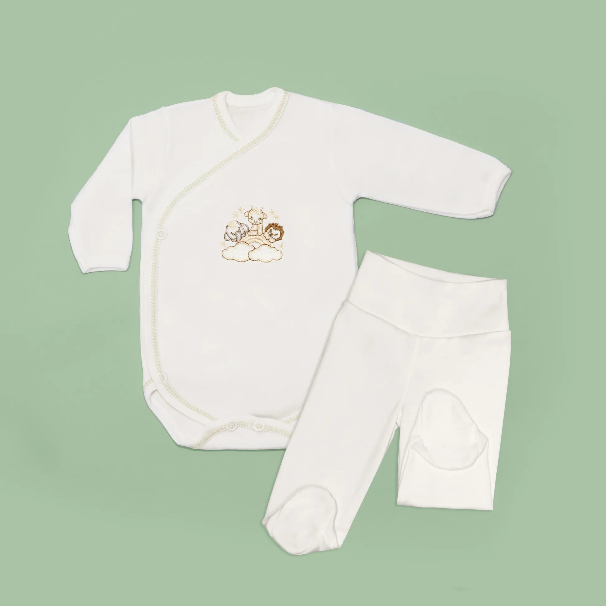 Body de trespasse com collant com motivo animais no arco-íris pérola