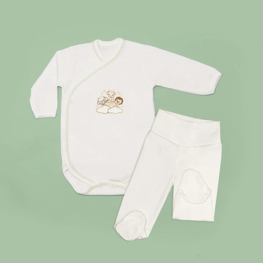 Body de trespasse com collant com motivo animais no arco-íris pérola