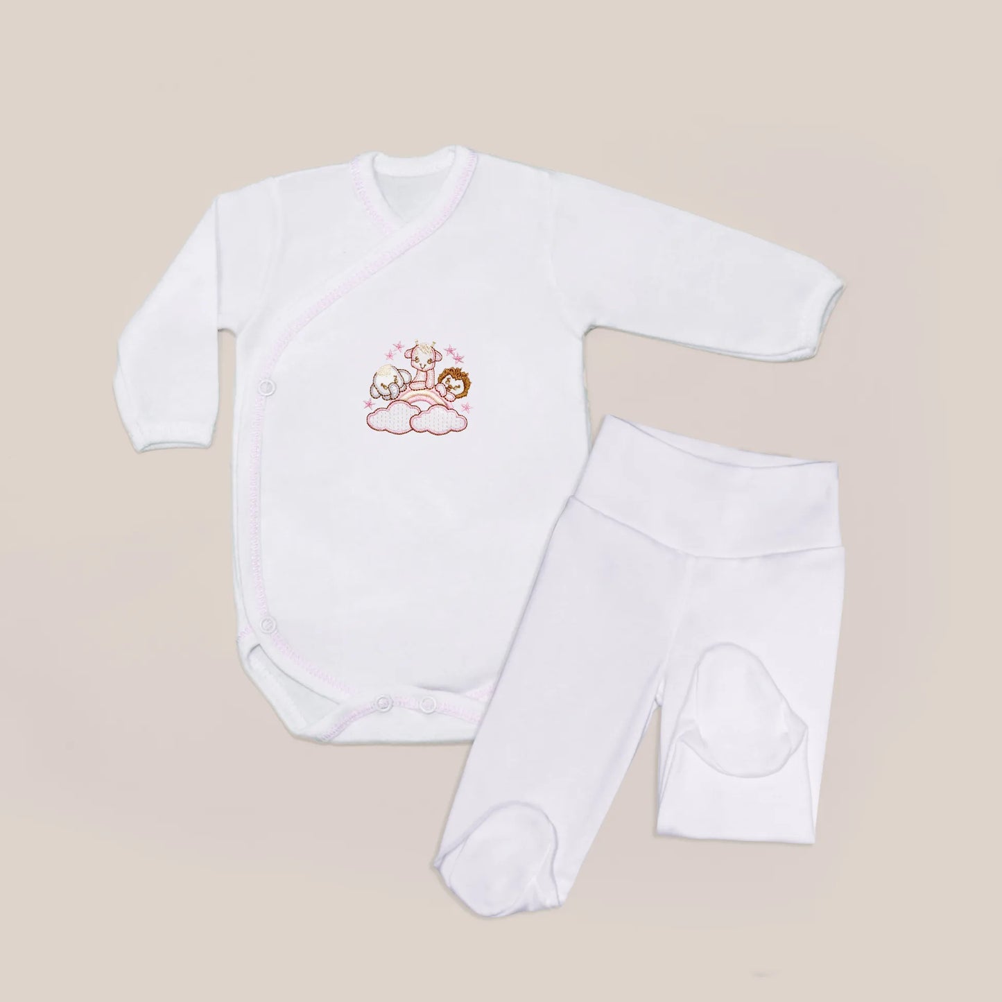 Body de trespasse com collant com motivo animais no arco-íris rosa