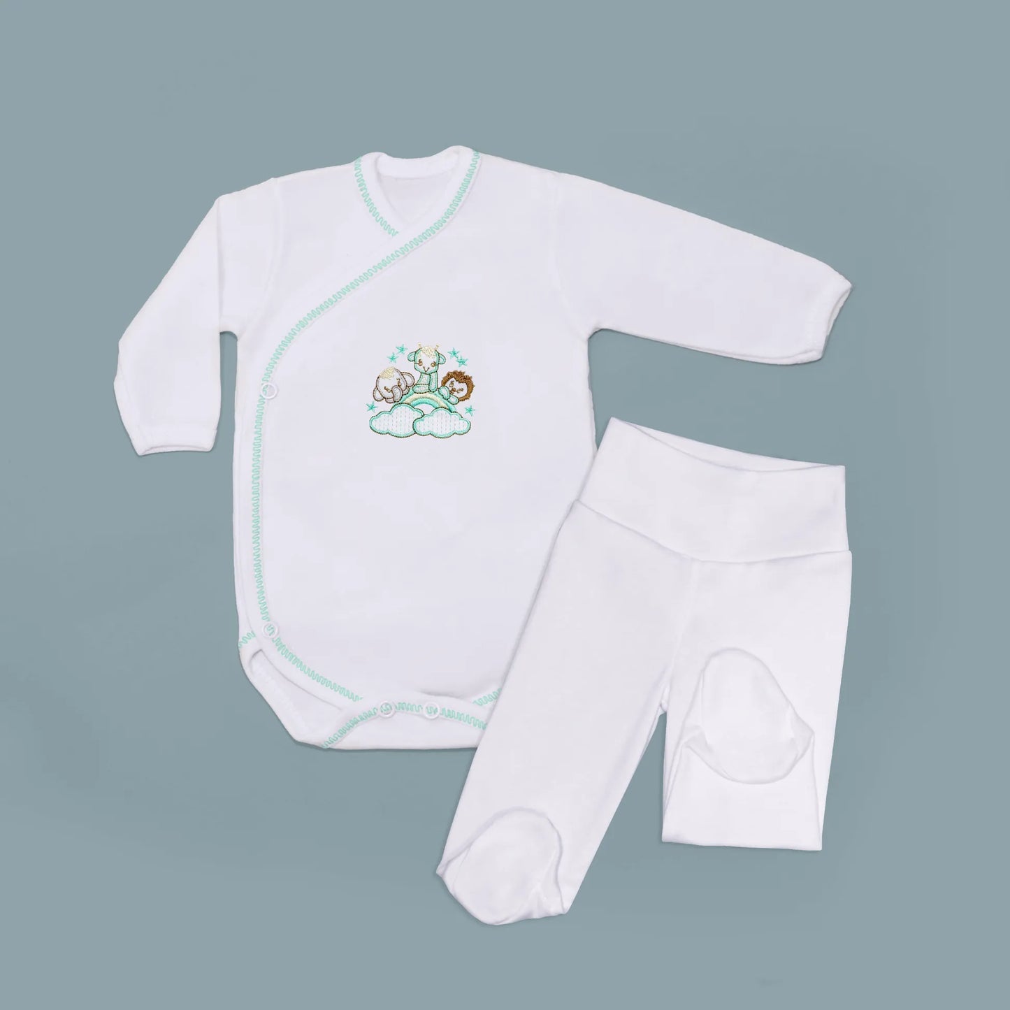 Body de trespasse com collant com motivo animais no arco-íris verde