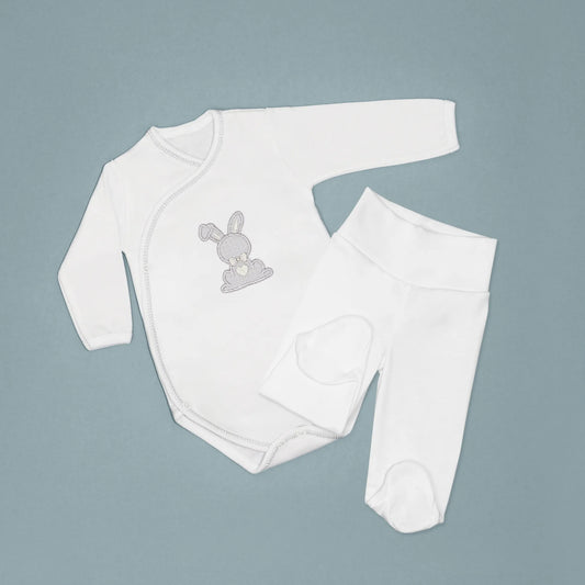 Body de trespasse com collant com motivo coelho waffle cinza