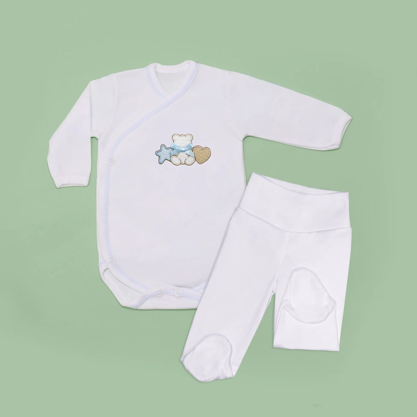 Body de trespasse com collant com motivo ursinho entre estrela e coração azul