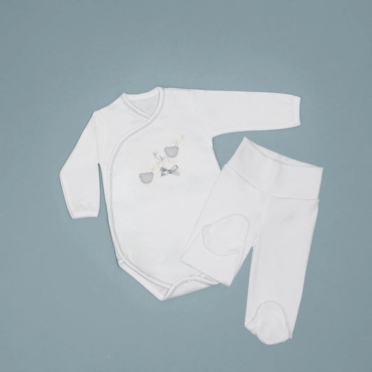 Body de trespasse com collant com motivo ursinhos com pintas cinza