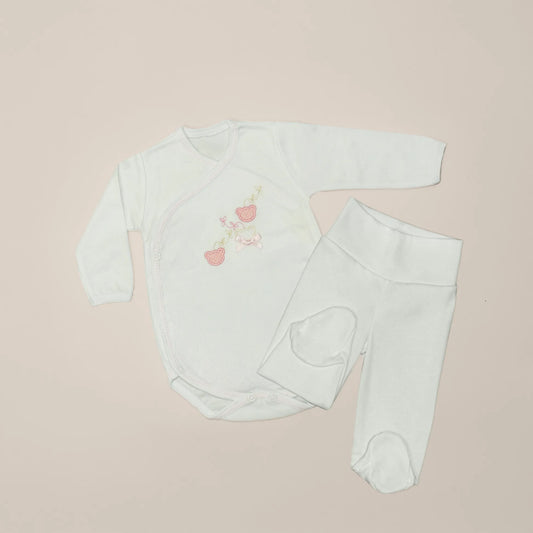 Body de trespasse com collant com motivo ursinhos com pintas rosa