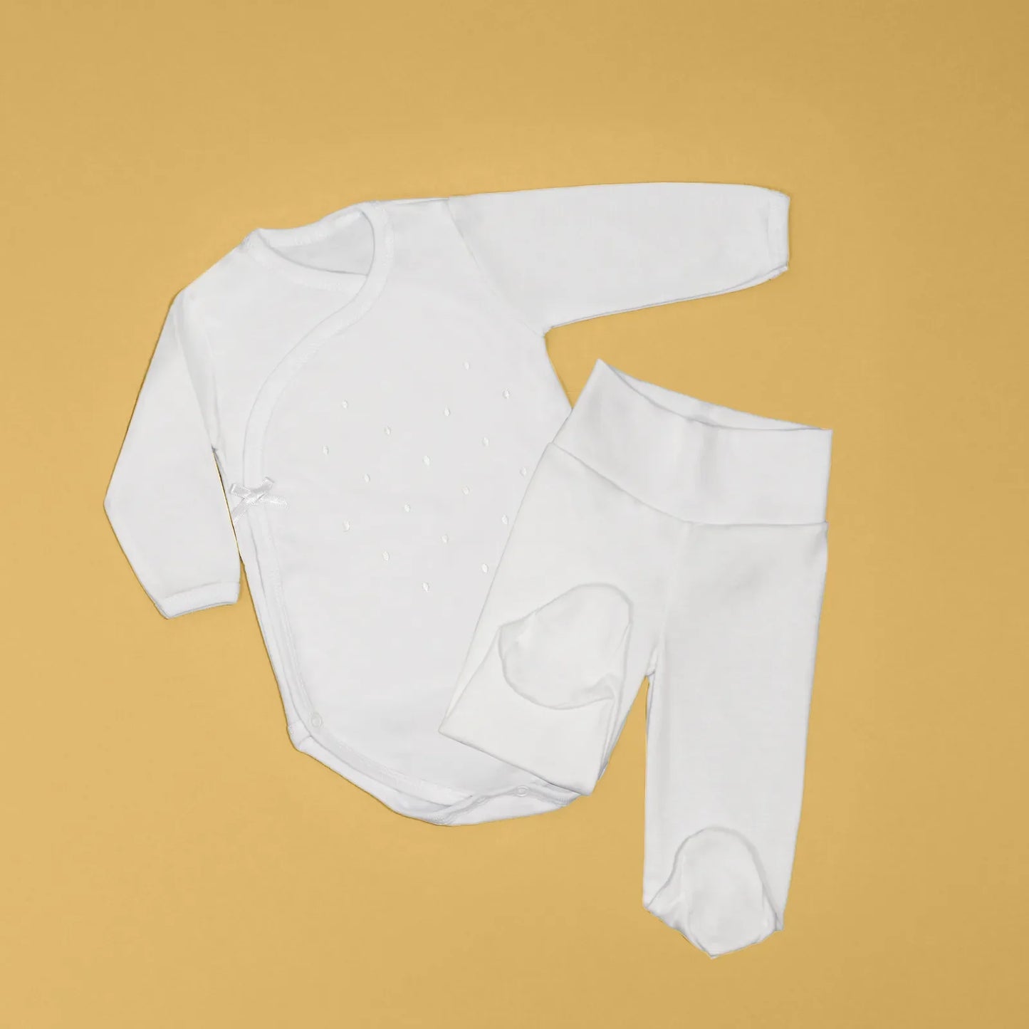 Body de trespasse com collants com bordado pintas branco