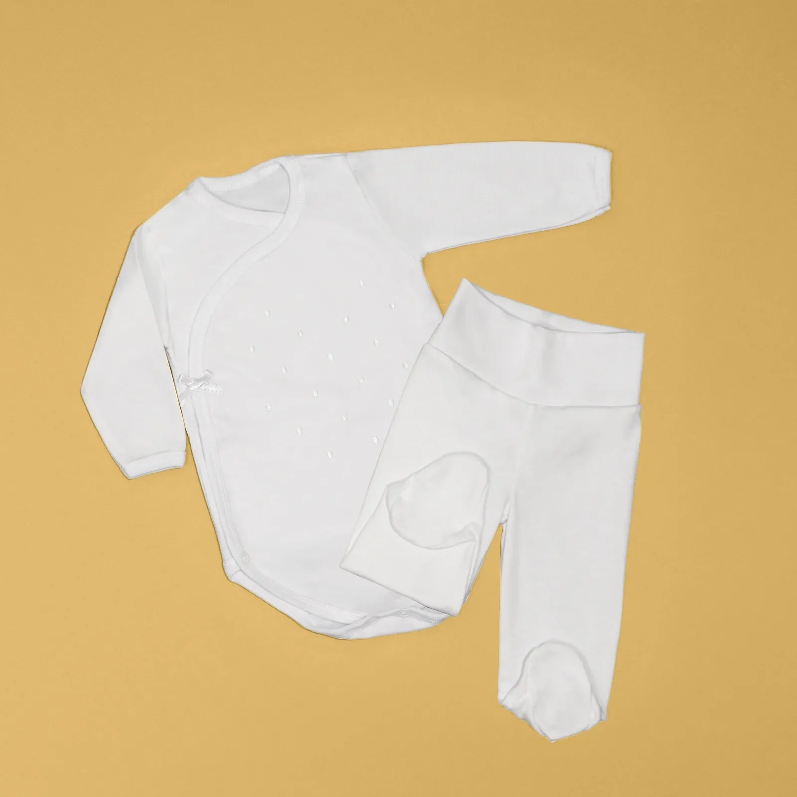 Body de trespasse com collants com bordado pintas branco