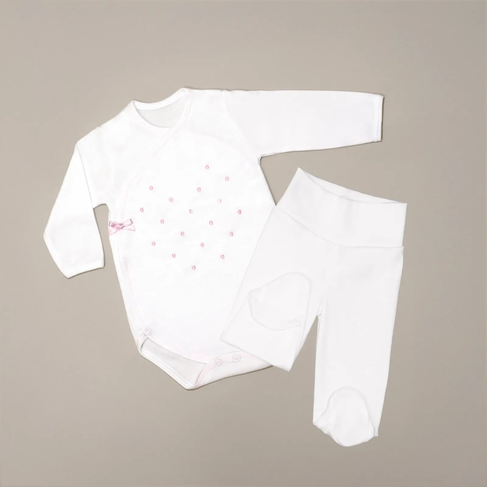 Body de trespasse com collants com bordado pintas rosa