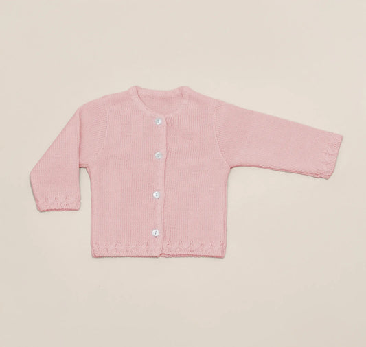 Casaco em tricot com pormenores trabalhados nas extremidades rosa