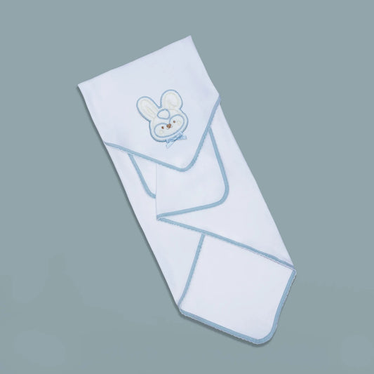 Fralda com motivo coelho em relevo azul