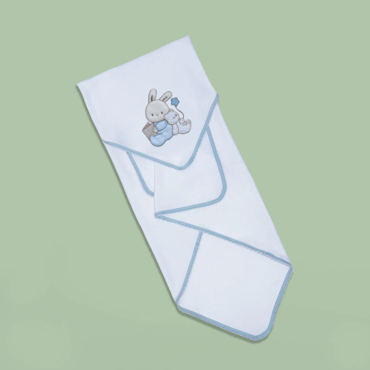Fralda com motivo coelhinho e ursinho com livro azul
