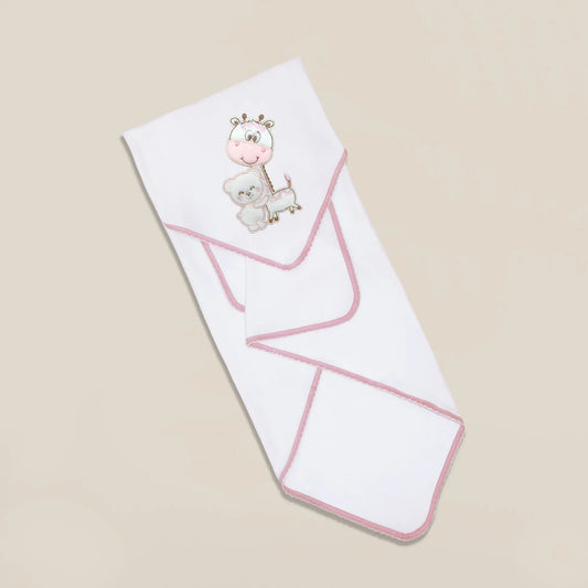 Fralda com motivo girafa e ursinho rosa