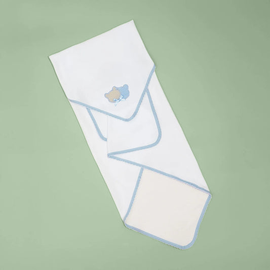 Fralda com motivo ursinhos tricot e lacinho azul