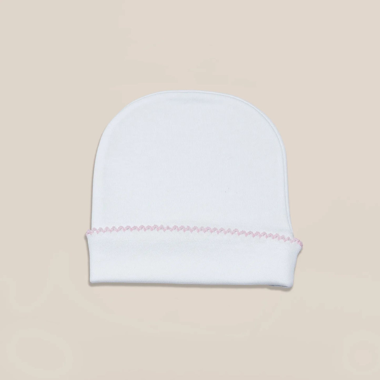 Gorro branco com picueta colorida na dobra rosa