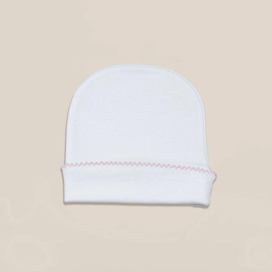 Gorro branco com picueta colorida na dobra rosa