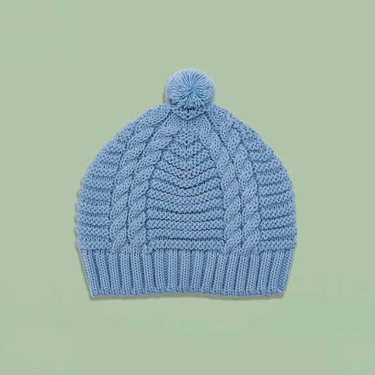 Gorro de malha tricotada com pompom cobalto