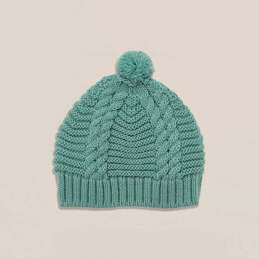 Gorro de malha tricotada com pompom verde