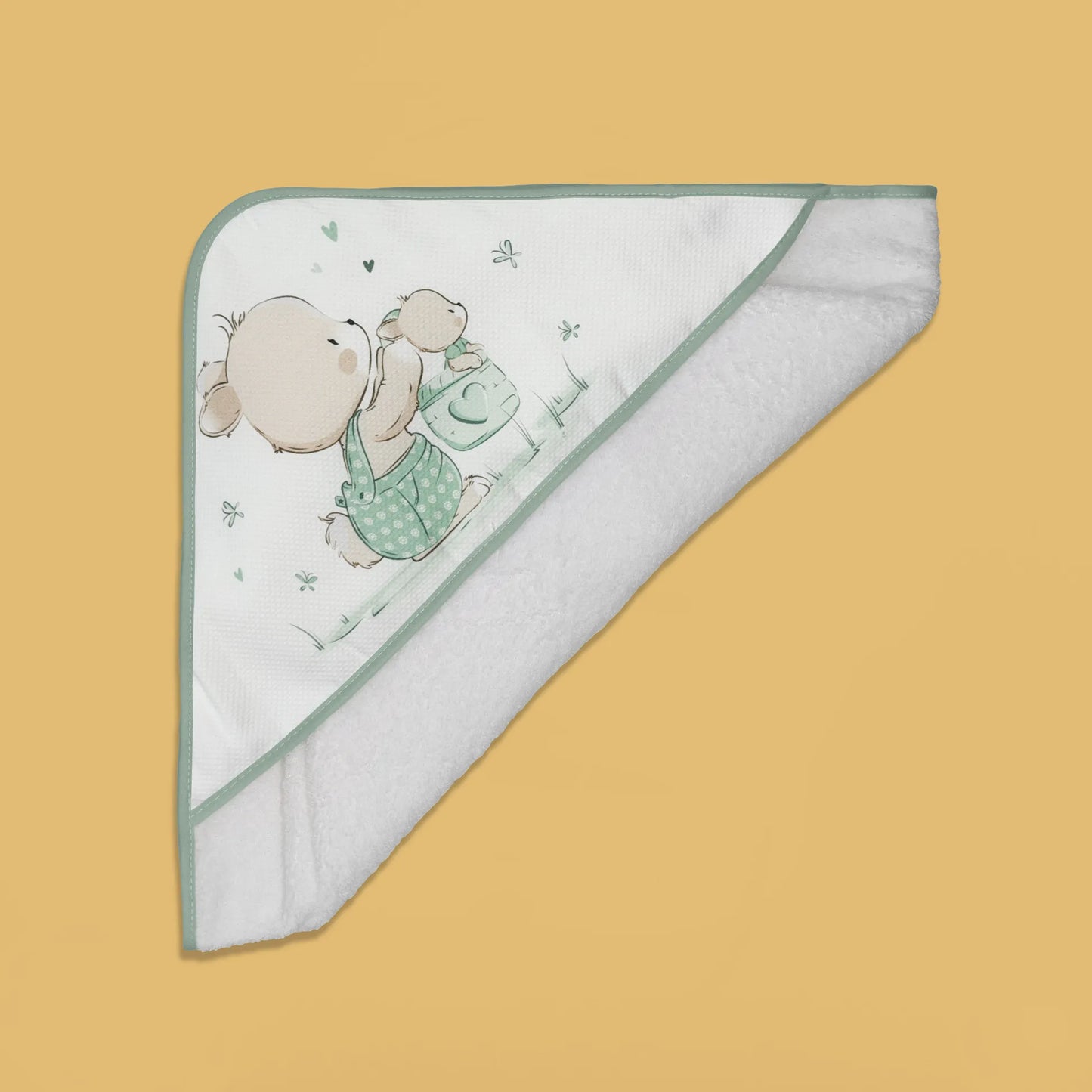 Toalha com motivo coelhinho na cesta verde