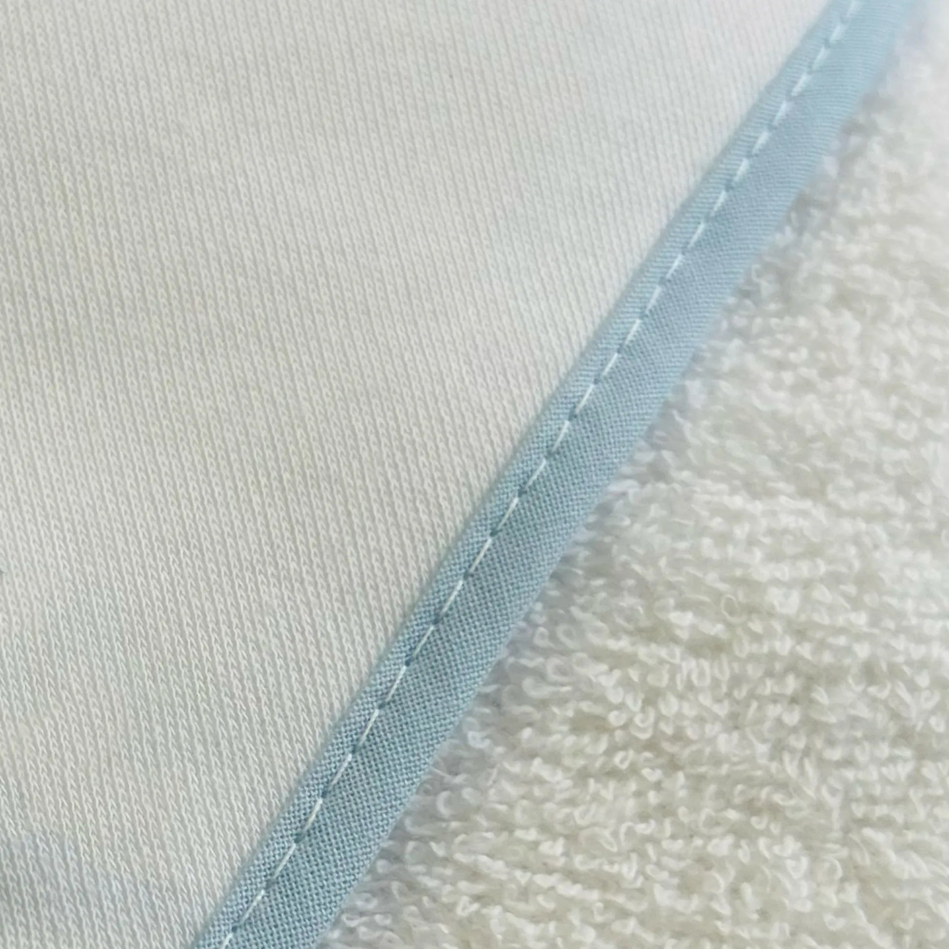 Pormenor de toalha com motivo ursinhos tricot e laço azul