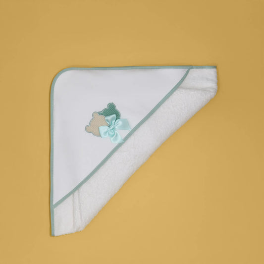 Toalha com motivo ursinhos tricot e laço verde